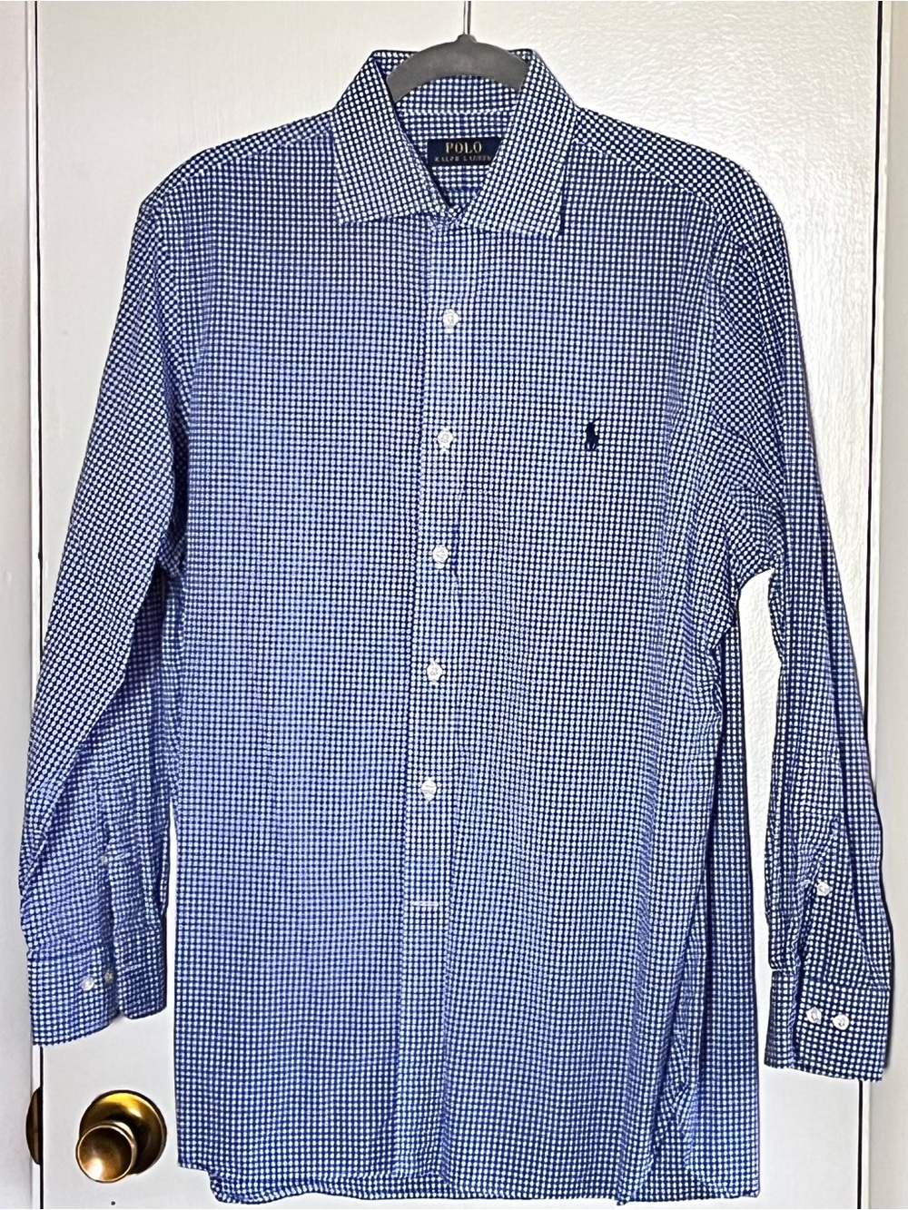 Ralph Lauren Navy and White Gingham Button-Down Dress Shirt
